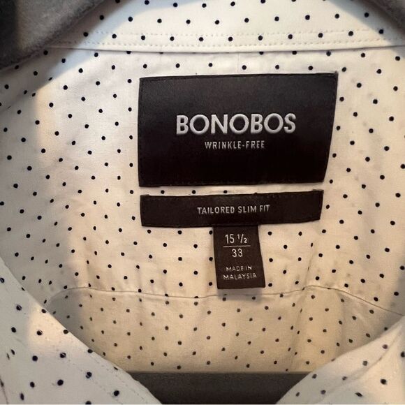 Bonobos Men’s White & Navy Polka Dot Long Sleeve Button Down Shirt size 15 1/2 - Picture 4 of 4